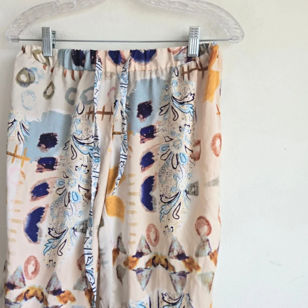 Anthropologie Eloise XS Joggers Womens Beige Multicolor Paisley Boho Lightweight